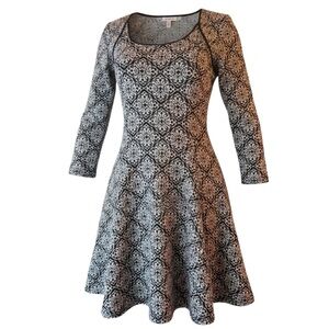 I’m In Love With Derek Black White Fit & Flare Dress Long Sleeve Jacquard Print